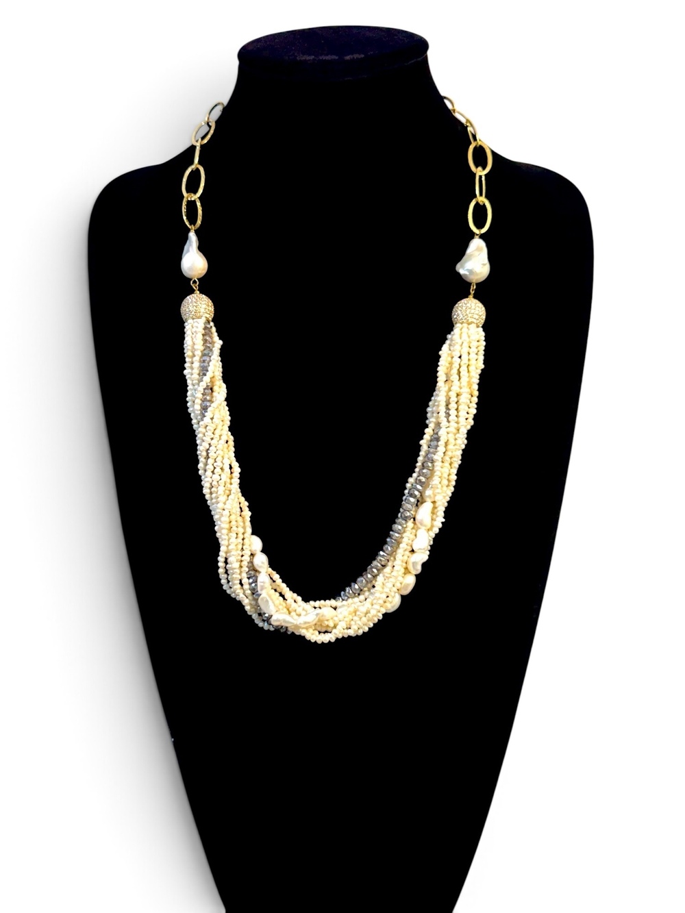 Neiman Marcus Multistrand White & Gray Pearl Necklace | NWT